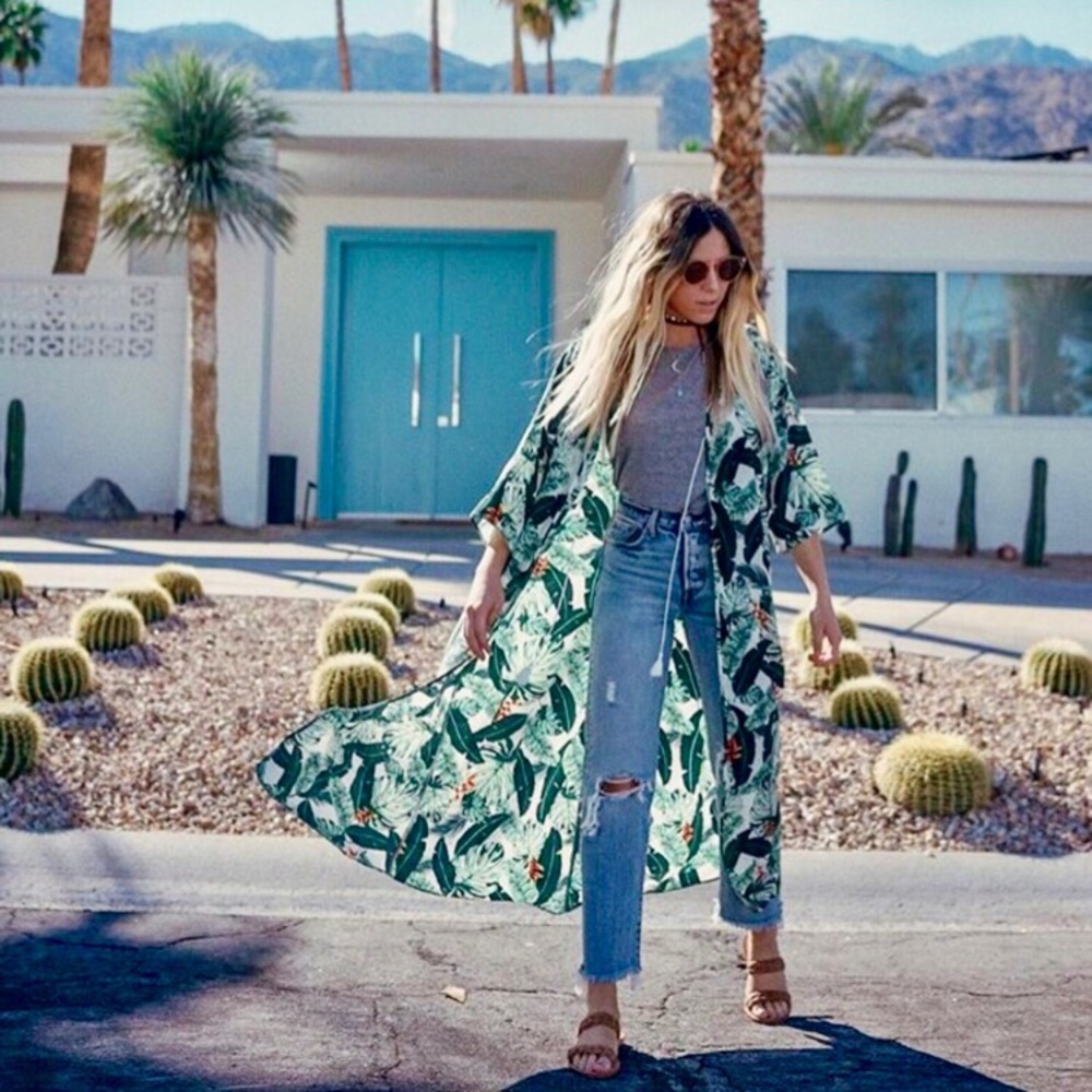 NWT Rachel Zoe Collection Palm Print Duster